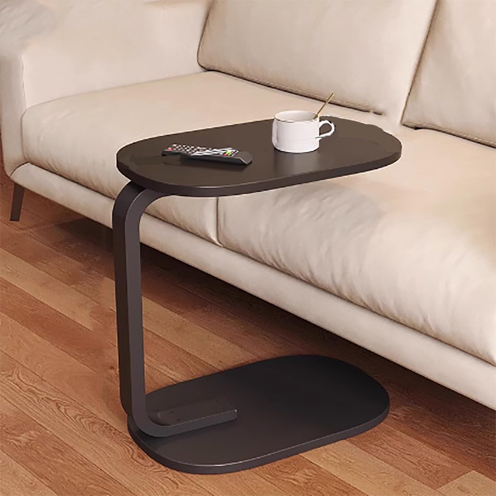 Mesa auxiliar en C negra de 45x30x60 cm para espacios pequeños