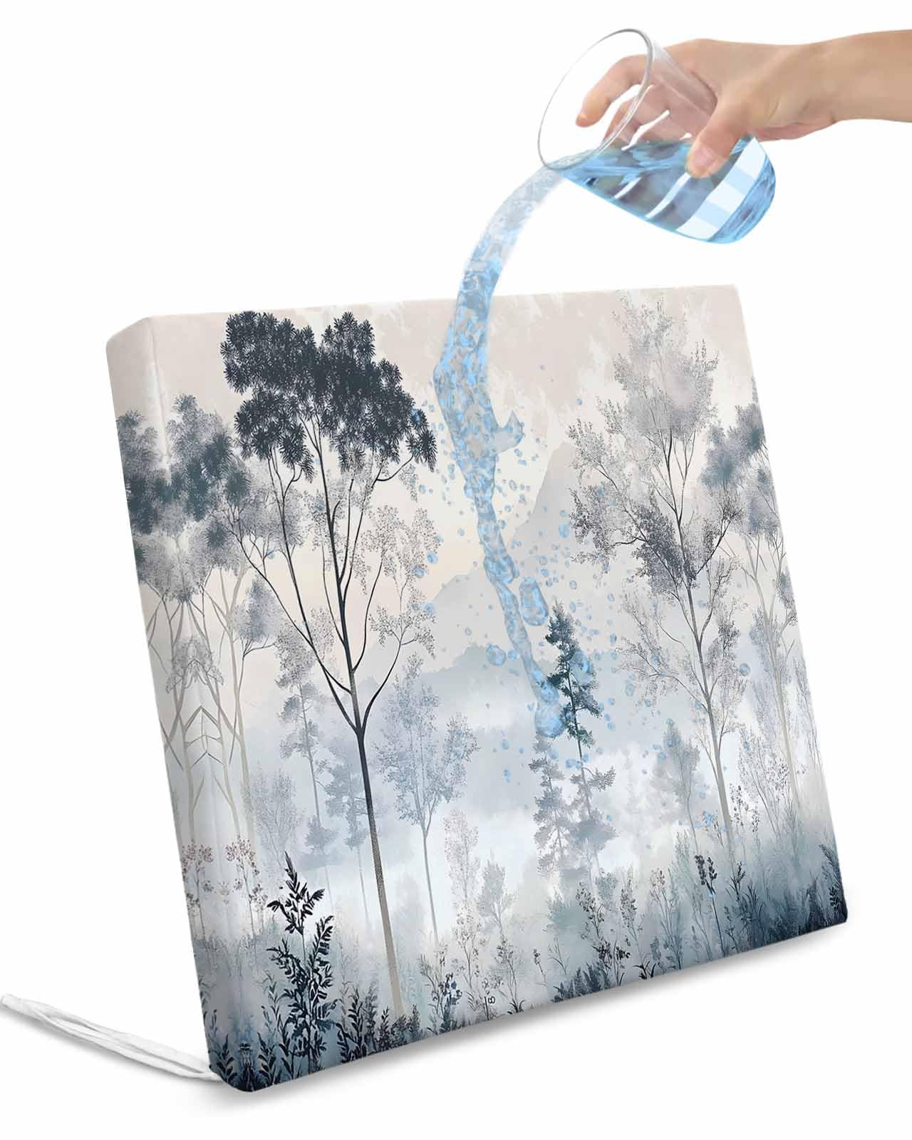 2 Pack Gray Ombre Forest Waterproof Cushion Covers with Ties, Outdoor Patio Chaise Lounge Chair Seat Cushion Slip Covers Replacement(Only Cover) Watercolor Trees Mountain 22