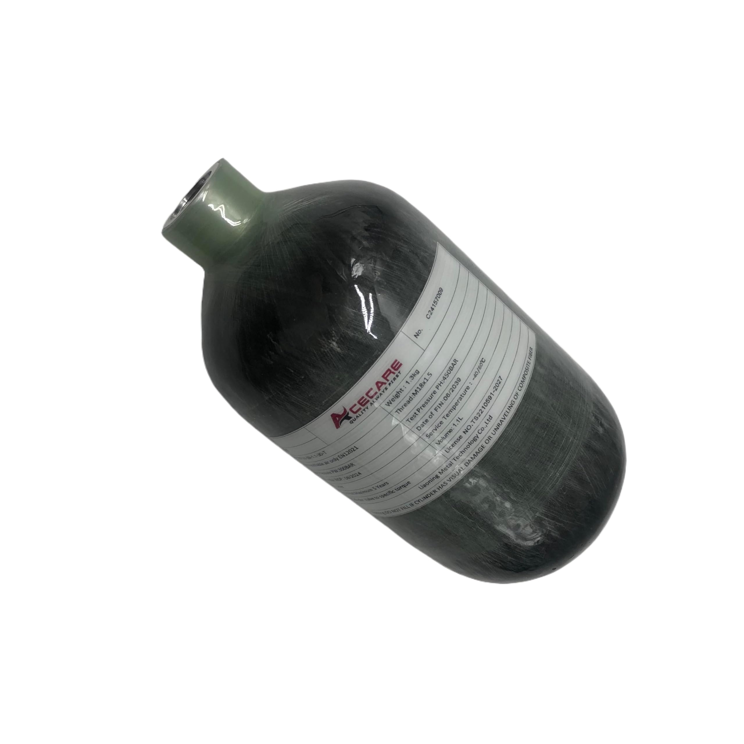 Bouteille Acecare 1.1L En Fibre De Carbone - 300 Bars / 4500 Psi - Pour Paintball, Plongée, Air Comprimé