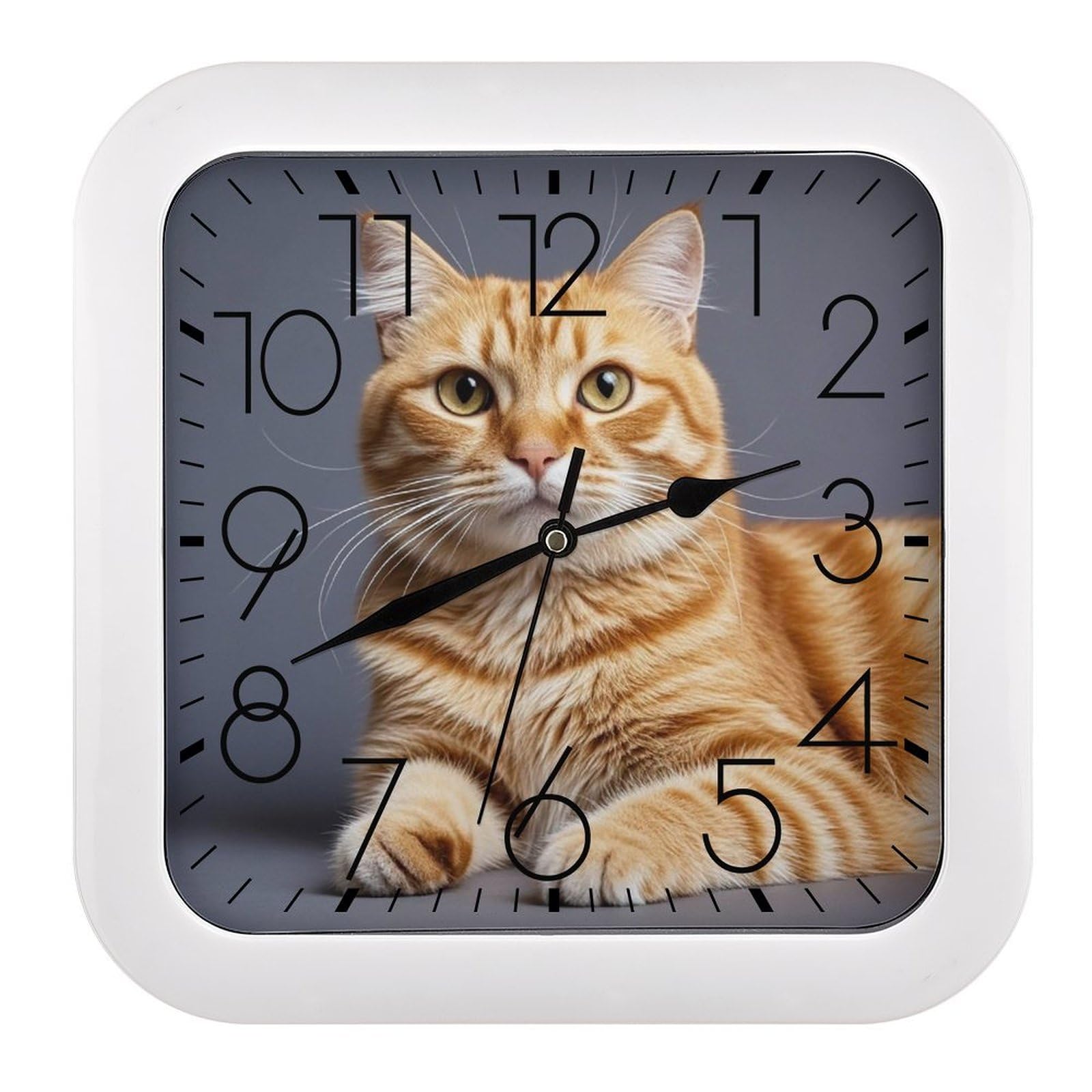 FekiLoot Cat Wall Clock Battery Operated Square Decorative Wall Clocks Silent Non Ticking Analog Clock Modern Retro Vintage Wall Clocks for Kitchen Living Room Office 10.2 Inch