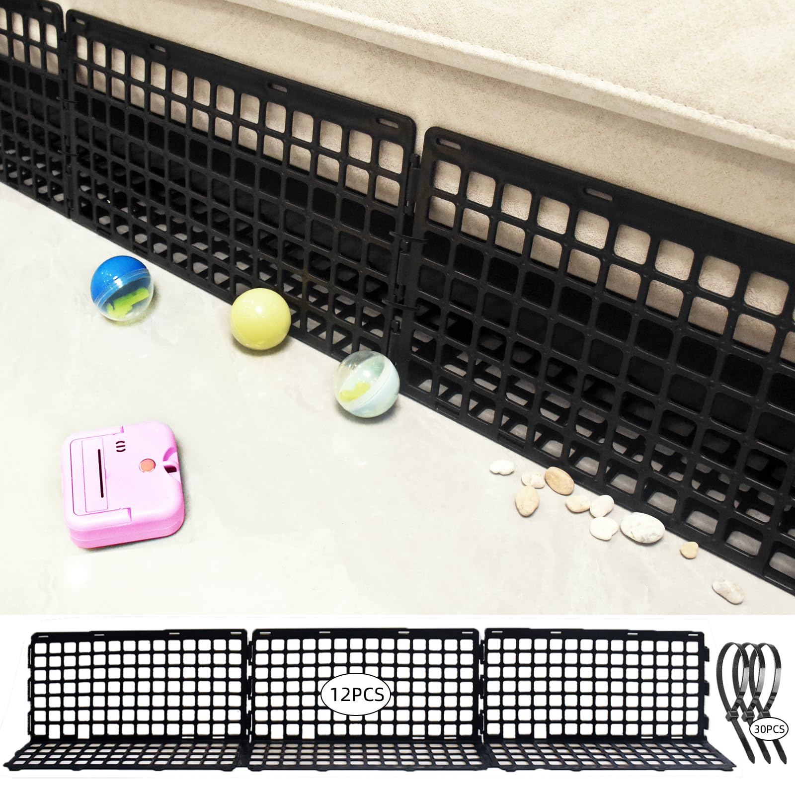 12 pcs under couch blocker for bed adjustable furniture plastic under bed blocker with 30 ties black couch barriers for dogs pets cats style 1