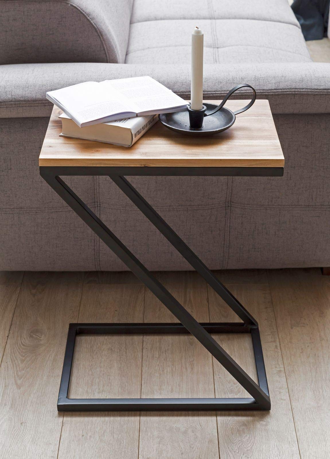 JGS Sheesham Wood & Iron Z Shape Bedside End Tables Night Stand Side Stool for Bedroom Living Room Home (Black and Natural Teak Finish)-image-41