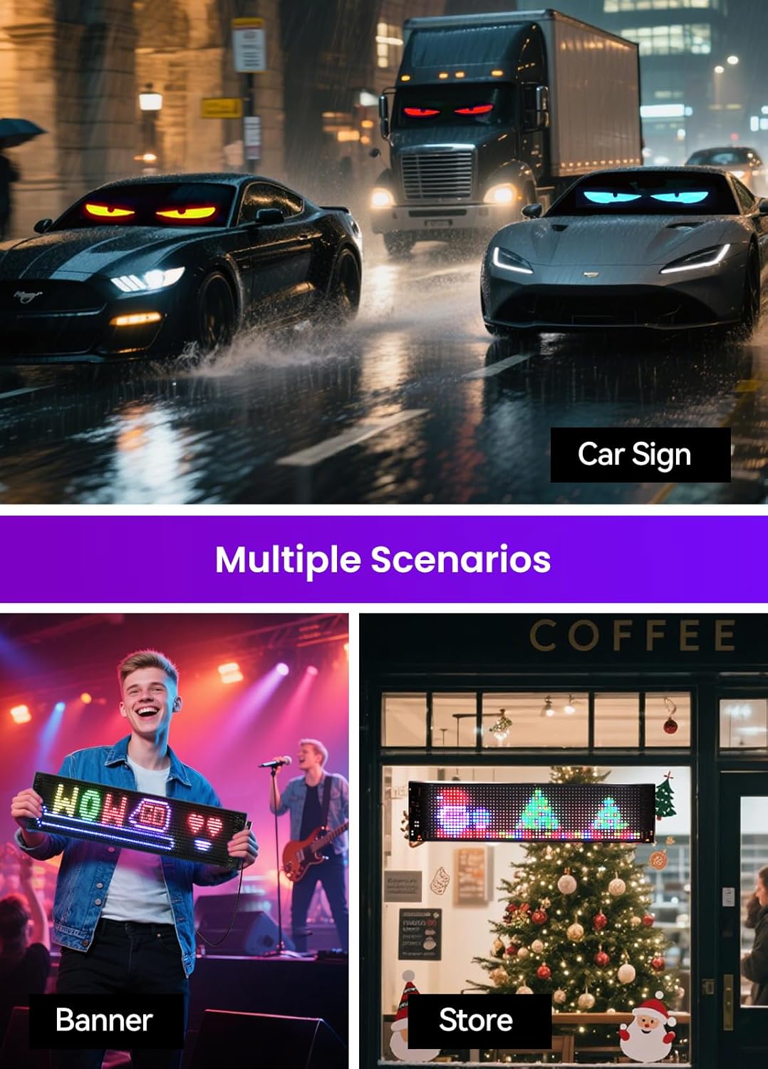 Led Sign for Car Windshield, Programmable LED Scrolling Flexible Screen Digital Display, APP Control, Advertising LED Sign with Remote, DIY Pattern Animation (Black, 3"x7") - Image 6