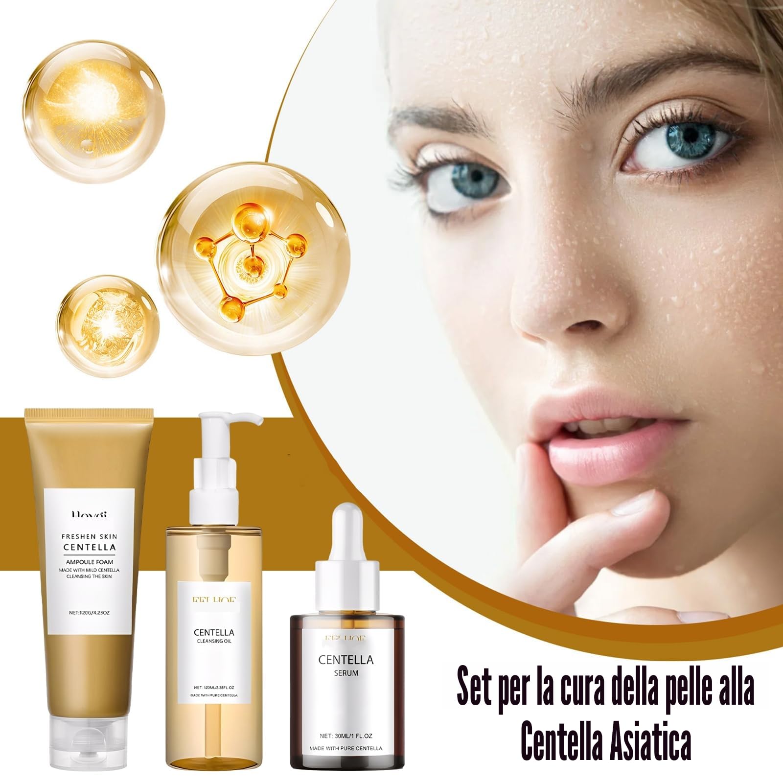3 Pezzi Centella Skincare Kit, Centella Cleansing Oil, Centella Detergente Viso, Centella Siero Viso, Madagascar Centella Skincare, Idratante, Riduce i Pori, Adatto a Tutti i Tipi di Pelle
