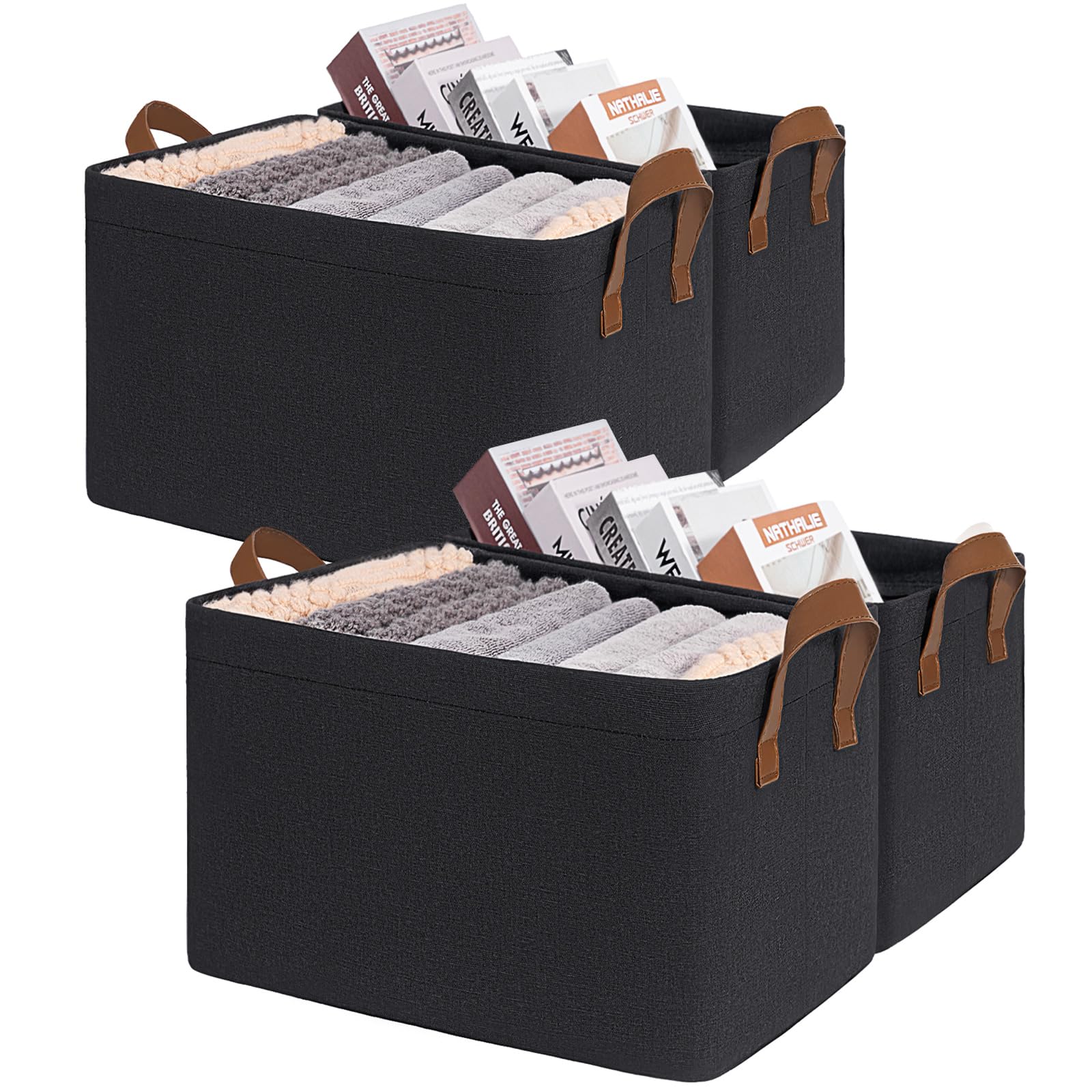 CHICVITA Storage Baskets for Shelves, Large Fabric Storage Bins with Metal Frame, Closet Storage Bins for Clothes Toy Organizer, 16 ¾" L x 11" W x 9 ¾