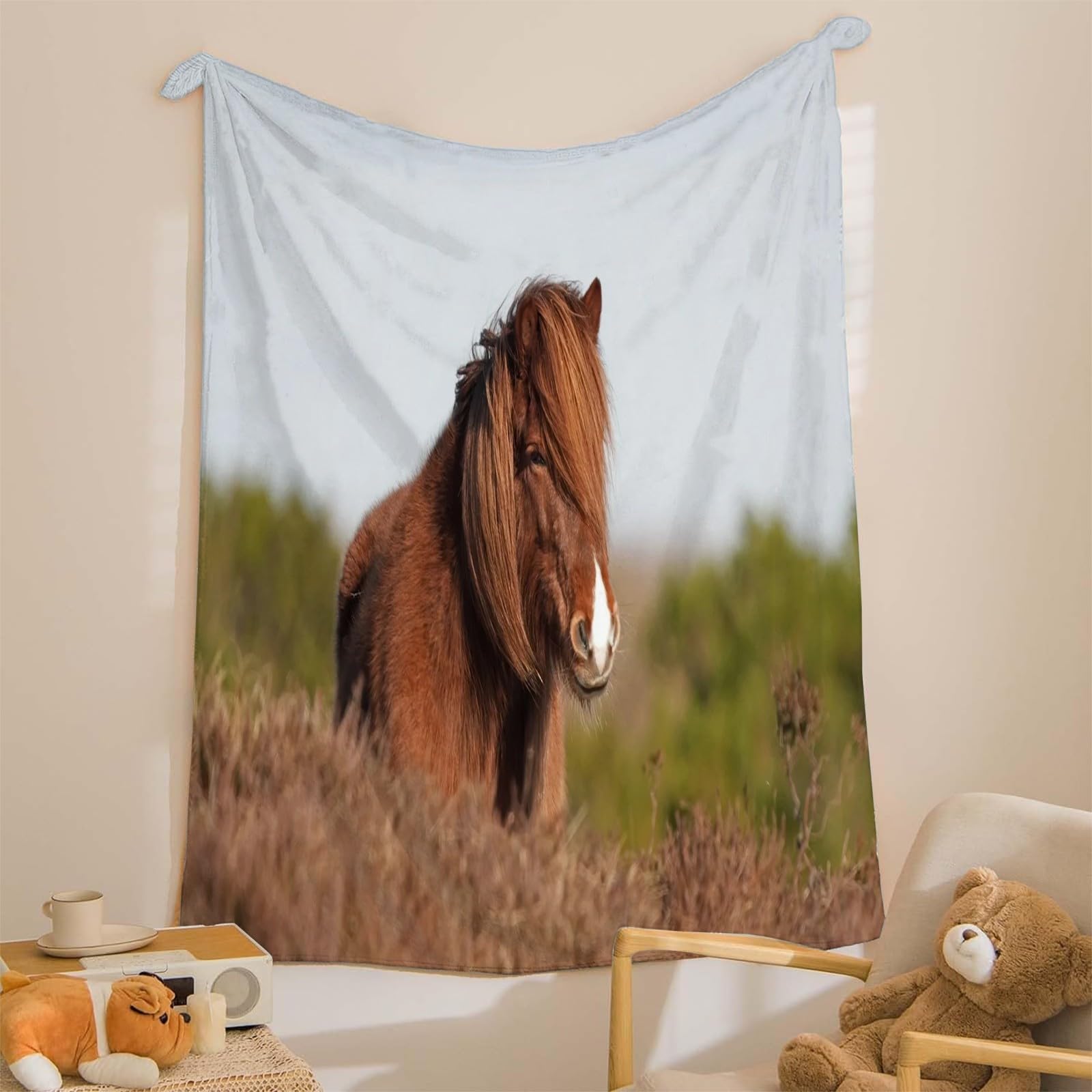 Koc konia krasnolud koc leśny koc na łóżko pojedyncze ciepłe miękkie koce na sofę flanelowe 180 x 200 cm na wszystkie pory roku
