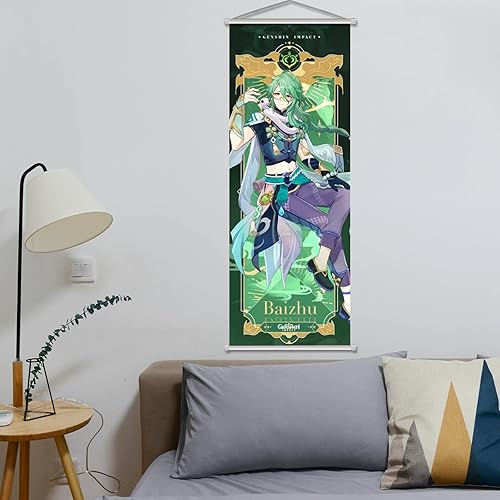 Miniatura 3 de Rainteam Genshin Impact - Póster artístico para colgar en la pared, lienzo artístico de Genshin con varillas para decoración de sala de estar,