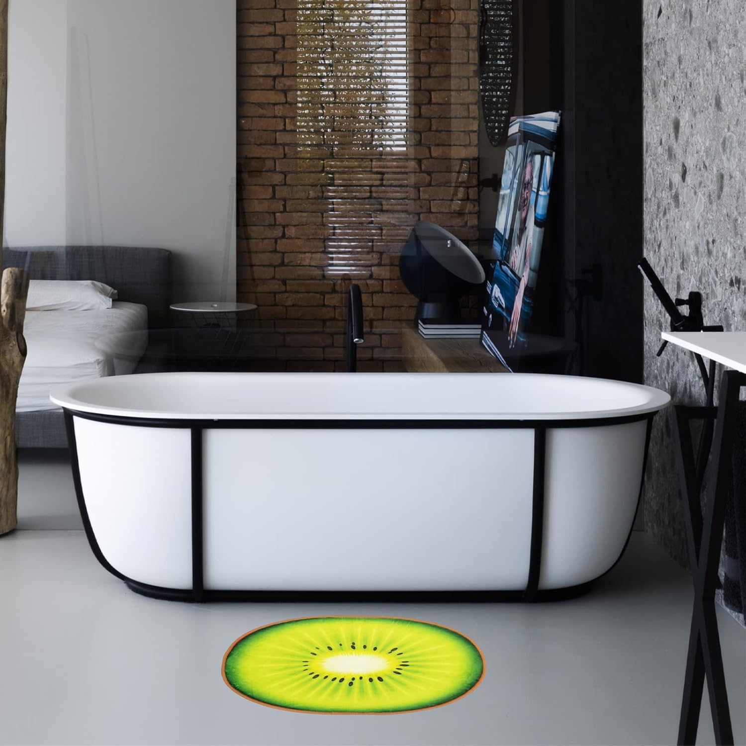 Bath Rugs for Bathroom Non Slip, Kiwi Fruit Shaped Washable Shower Bath Mat Absorbent Door Mat for Bathroom Bedroom Kitchen Soft Floor Area Rug Cute Cartoon Carpet Bathmat Tub Home Decor 18.5x25.6in