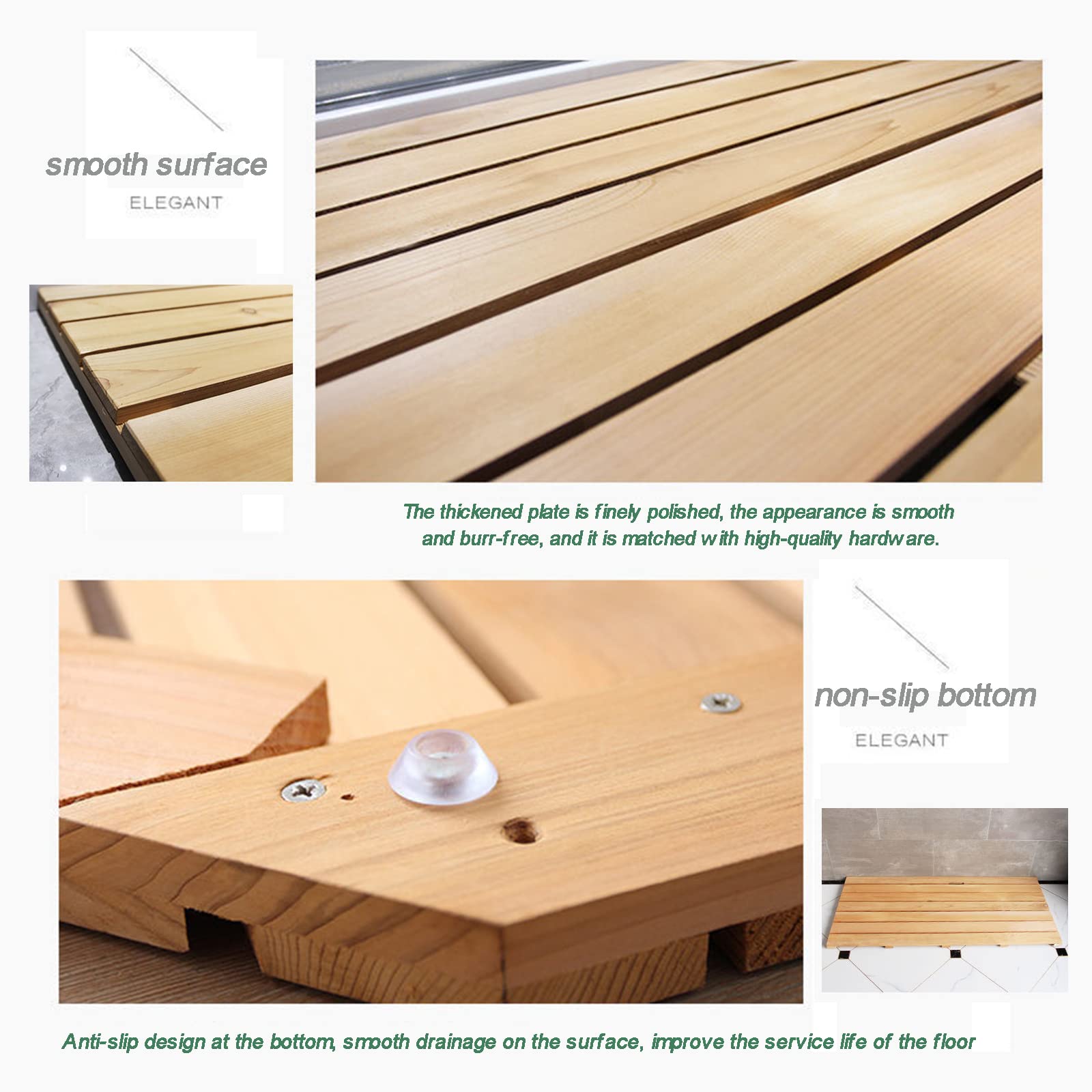 Pedana Doccia in Legno,Tappetino da Bagno per Pavimento E Doccia in bambù Tappetino per Anatra Antiscivolo, Accessori per Il Bagno in bambù Personalizzabili,30x30cm/12x12in