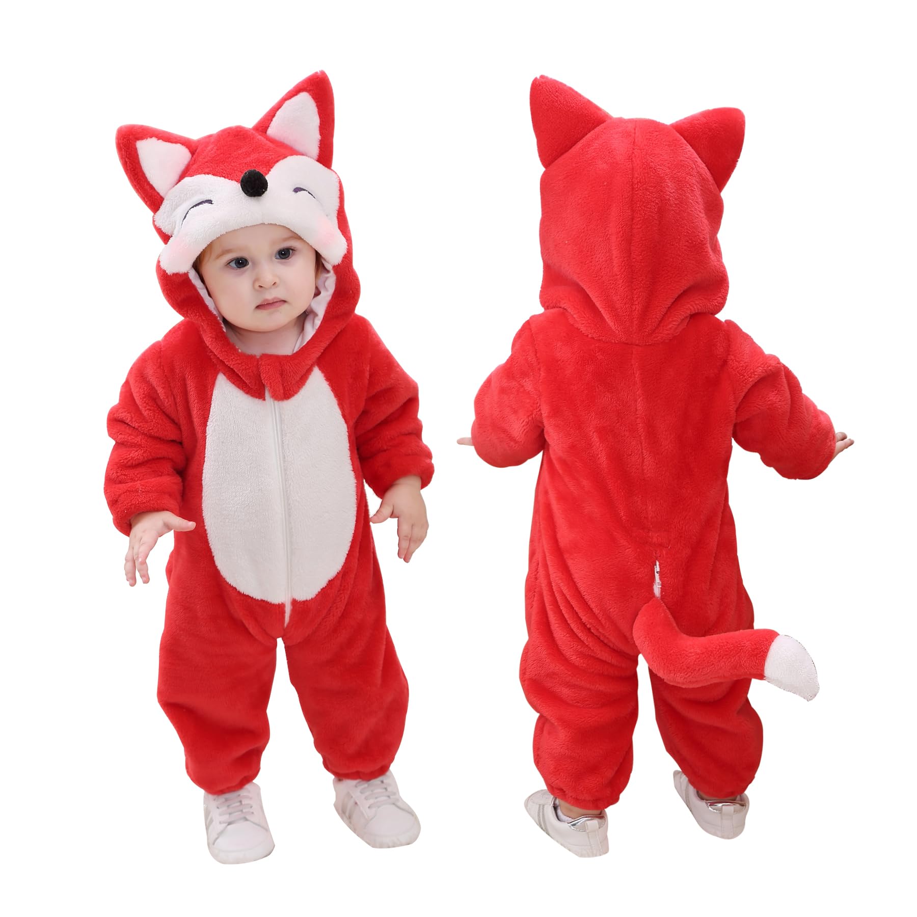 Doladola Unisex Infant Red Fox Baby Hooded Cartoon Animal Romper Toddler's Jumpsuit Baby's Outfit Infant's Pajama
