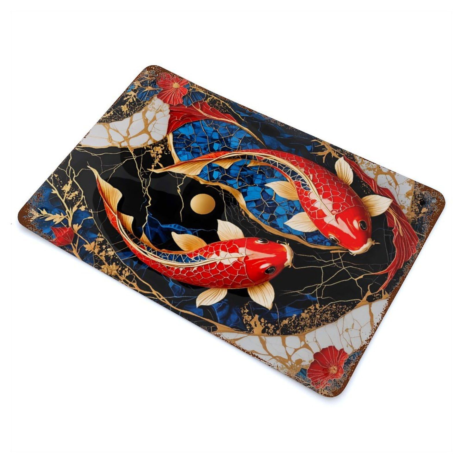 Koi Fish Kintsugi Art Decorative Tin Sign 11.8"x7.9", Industrial Home Decor for Garage, Pub Or Kitchen