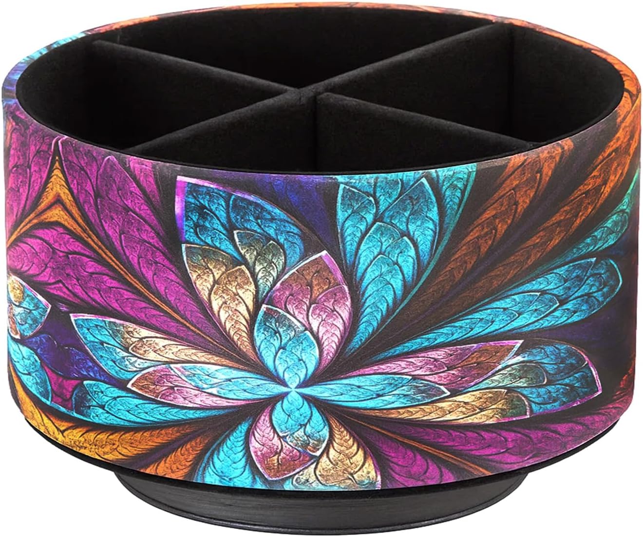360° Rotating PU Leather Desk Organizer with 4 Compartments – Multi-Functional Storage Caddy for Remote Controls, Office Supplies, Makeup Brushes & Home Decor (Butterfly)