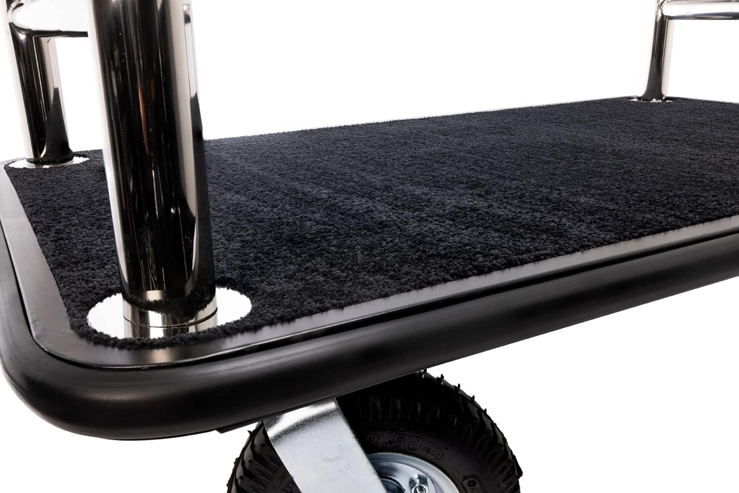 Stainless Steel Luggage Cart – 1000lb Capacity – Bellman Cart w/ 2" Welded Steel Frame, Plush Carpeted Deck & 8" Wheels, for Hotel, Resort, Large Events Use (Grand Lux Series)