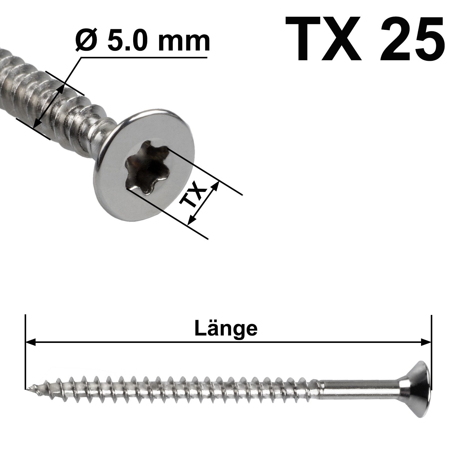 Stahlia Schrauben Holzschrauben Torx 5,0x110mm Spanplattenschrauben Teilgewinde (1000 Stück) Edelstahlschrauben Schrauben Set Universalschrauben Senkkopfschrauben TX10
