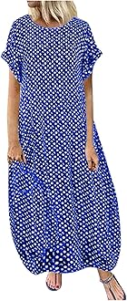 2023 Women's Casual Summer Plus Size Polka Dot Long Maxi Dresses Loose Baggy Short Sleeve Sundresses with Pockets
