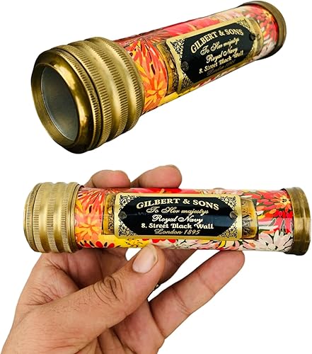 Miniatura 2 de VARTH Caleidoscopio de latón antiguo con cubierta de cuero y caja, hecho a mano, aspecto vintage, acabado antiguo, lente de espejo, caleidoscopio,