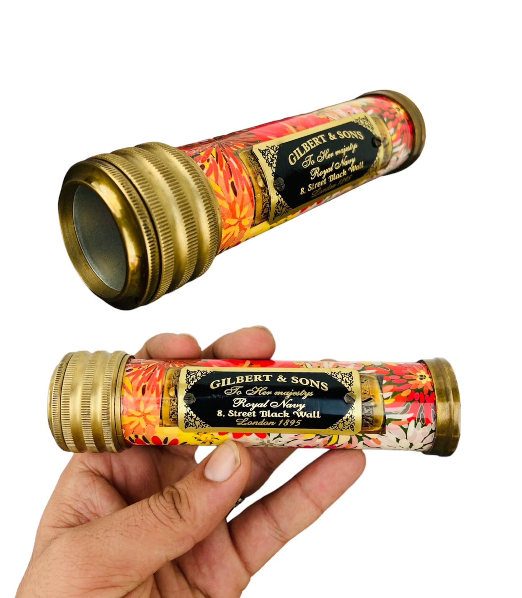 VARTH Antique Brass Kaleidoscope with Leather Cover & Box Handmade Vintage Look Antique Finish Mirror Lens Kaleidoscope Gifts for Kids Friends Family Children