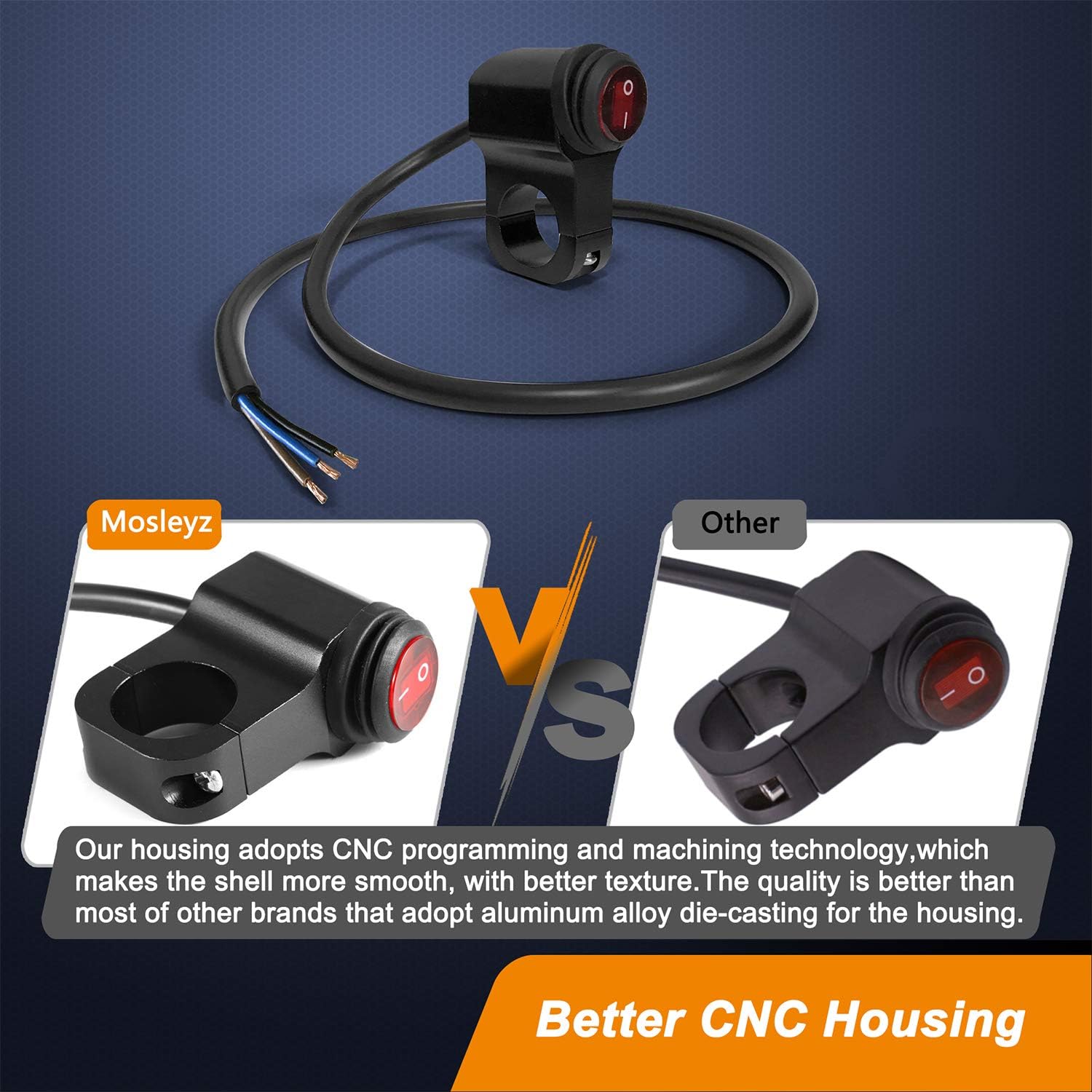 Motorcycle Handlebar Switch ATV Handlebar Light Switch 12V CNC Aluminium Alloy Push Botton Waterproof Switches for Motorcycle Light Bike Light Spotlight- Fits 7/8" Handlebars (22mm) : Automotive