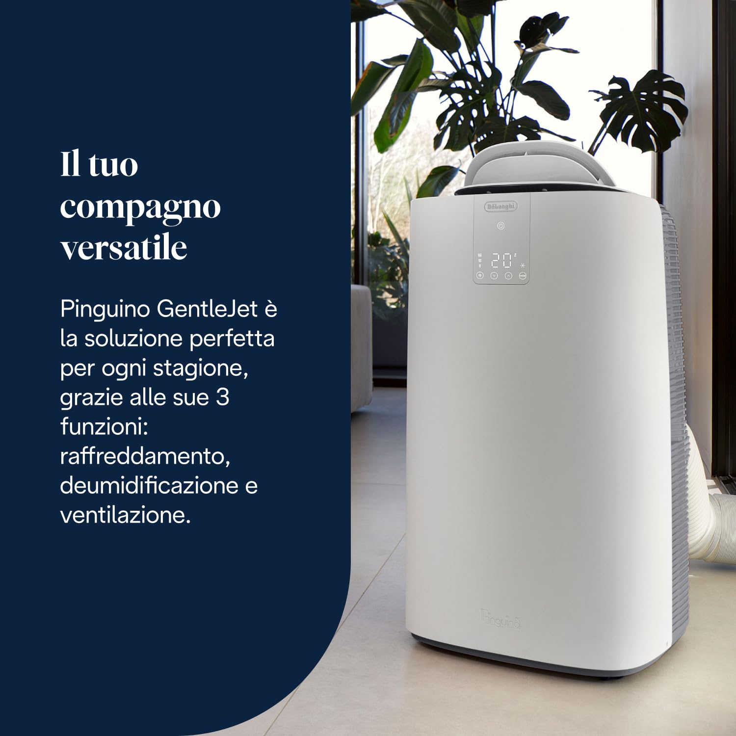 De'Longhi Pinguino GentleJet Inverter – Condizionatore Portatile 3 in 1 con Deumidificatore e Ventilatore, 13.000 BTU/h per Ambienti fino a 130 m³, Silenzioso, Classe A+, Bianco (PACAP130IGENTLEJET)