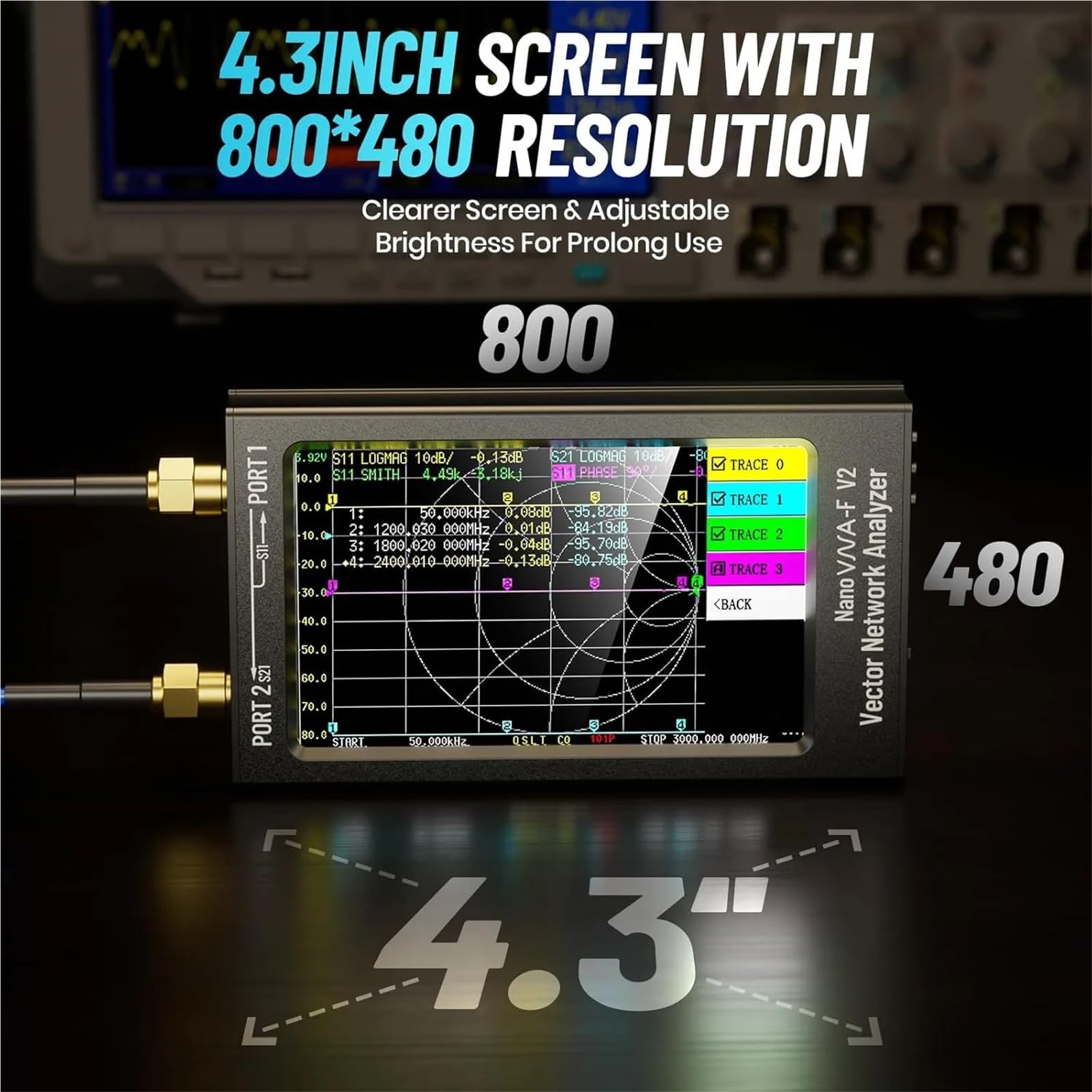 Analizator sieci, Analizator Sieci Wektorowej 50 KHz-3 GHz, Dotykowy LCD 4,3" | NanoVNA-F V2, Antena, Krótkofalówka, HF VHF UHF