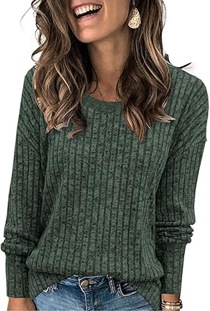 Heymiss Womens Sweaters Dressy Casual Crewneck Long Sleeve Shirts Loose Fall Fashion Sweatshirts