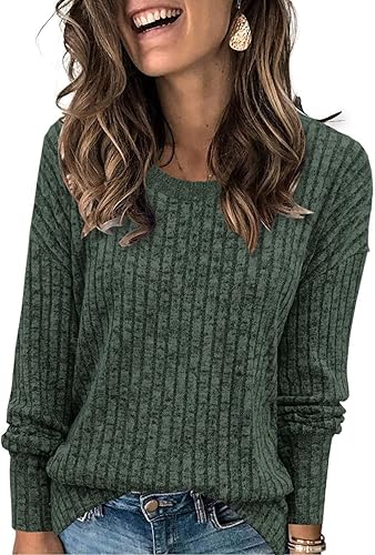 Heymiss Womens Sweaters Dressy Casual Crewneck Long Sleeve Shirts Loose Fall Fashion Sweatshirts