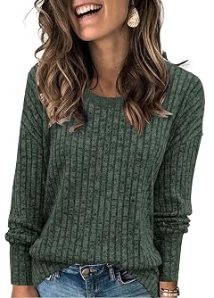 Heymiss Womens Sweaters Dressy Casual Crewneck Long Sleeve Shirts Loose Fall Fashion Sweatshirts