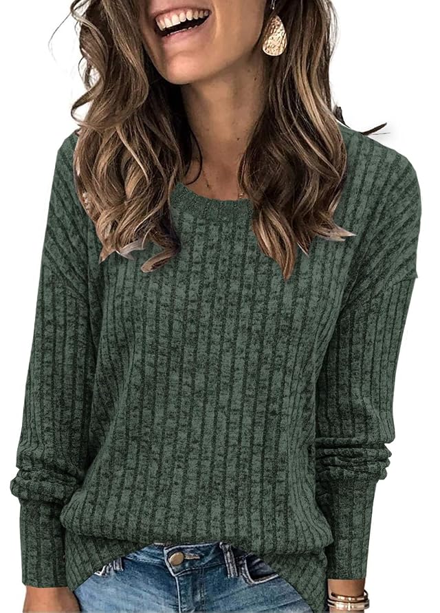 Heymiss Womens Sweaters Dressy Casual Crewneck Long Sleeve Shirts Loose Fall Fashion Sweatshirts