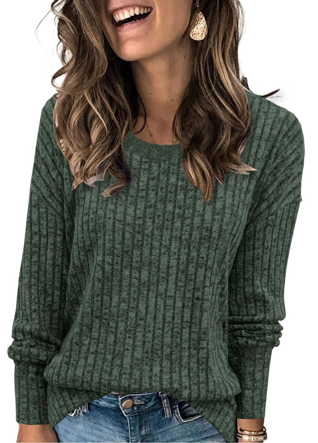 Heymiss Womens Sweaters Dressy Casual Crewneck Long Sleeve Shirts Loose Fall Fashion Sweatshirts
