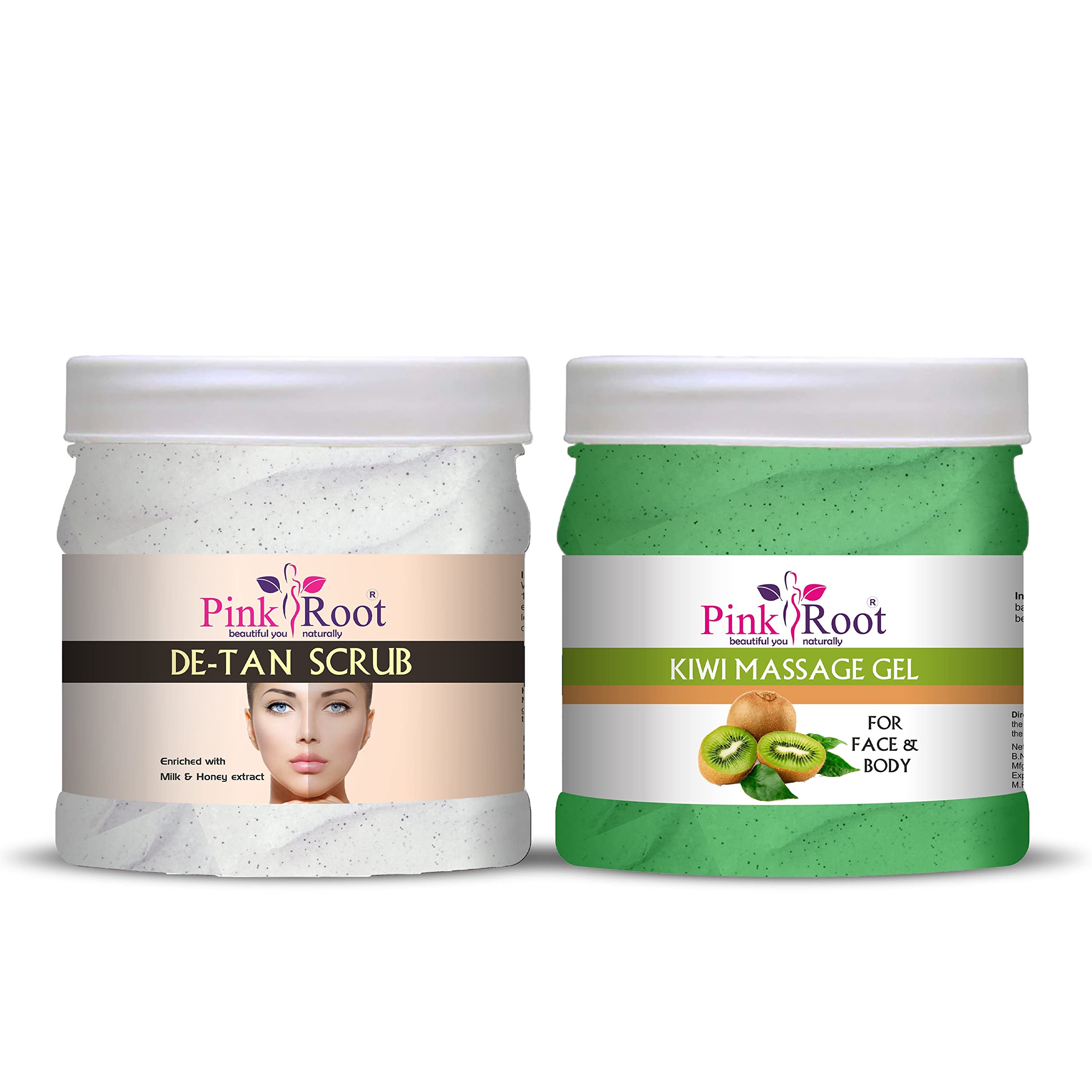 Pink RootKiwi Massage Gel 500ml with De-Tan Scrub 500ml