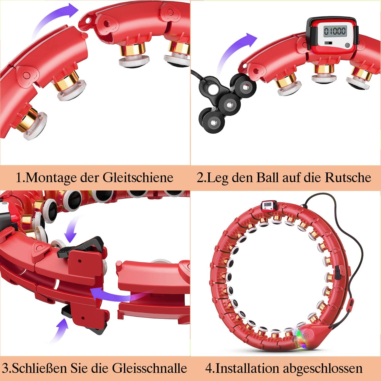 Smart Hula Hoop, Smart Hula Hoop Reifen Erwachsen & Anfänger, Smart Fitness Reifen mit Zähler, 24 Einstellbare Hoola Hoop Reifen für Gewichtsverlust und Fitness
