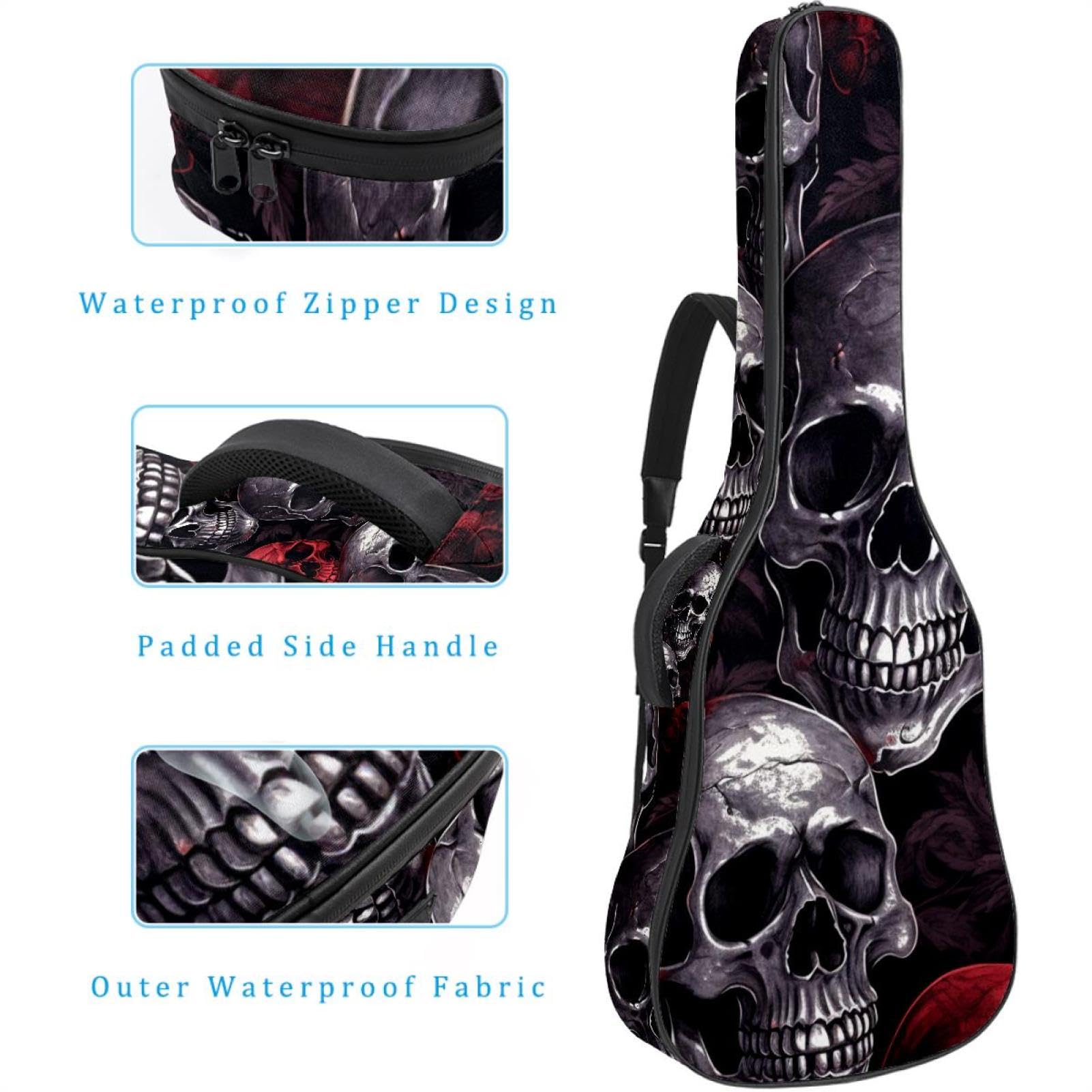Halloween Skull 56 - Bolsa para guitarra acústica con 2 bolsillos, correa ajustable para el hombro y colgador trasero, adecuada para guitarras eléctricas, bajos y guitarras clásicas, Calavera de