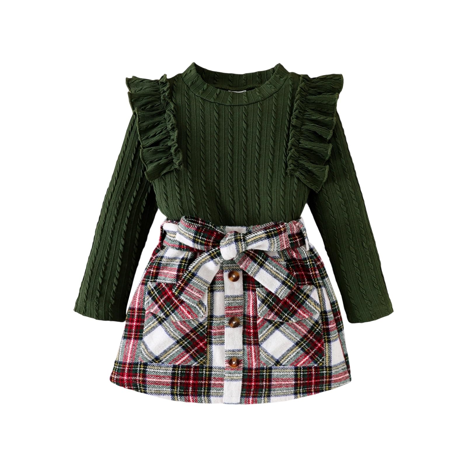 Toddler Girls Clothes Knit Top Plaid Skirt Fall Winter Outfit 2-6T