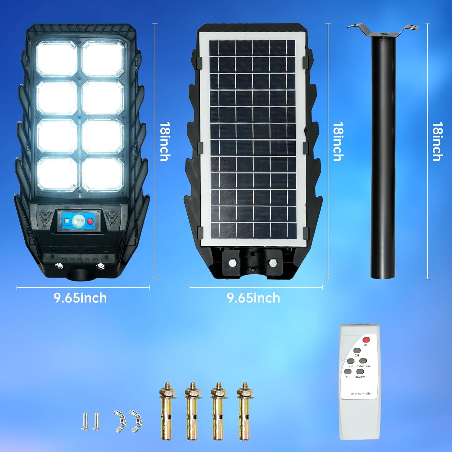 Street Solar Lights Outdoor Heavy Duty - 7500K LED Solar Powered Spot Lights Motion Sensor Waterproof with Remote Control and Pole, Floodlight Dusk to Dawn for Yard，Garden，Pathway，Patio, Parking Lot