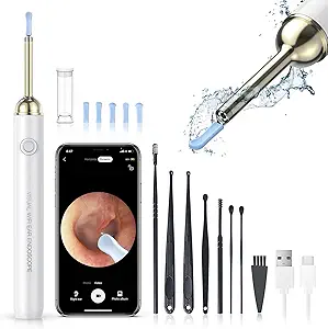 Ear Wax Removal, Ear Wax Removal Kit with 8 Pcs Set, Otoscope with Light, Ear Wax Removal Tool with Camera, Ear Camera with 1080P, Ear Cleaner for iOS & Android Phones (White)