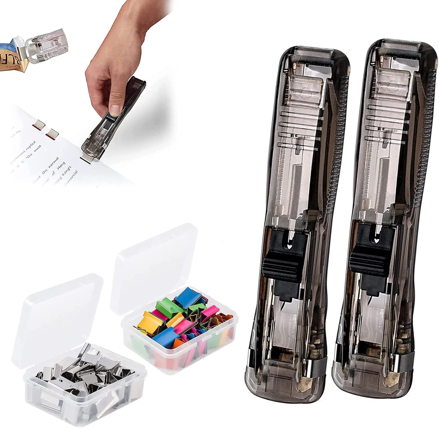 ALLWIN 2 Pack Portable Handheld Paper Clam Clip Dispenser Paper Clamp Binder Snack Clips with