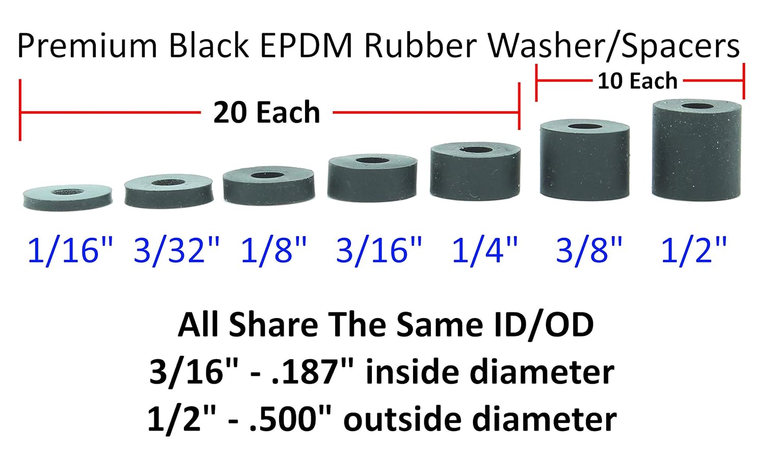 Quick Clip Pro Premium Black EPDM Rubber Washers/Spacers Assortment Kit for Kydex Gun Holsters + Knife Sheaths Made in USA 120pc (120PC)