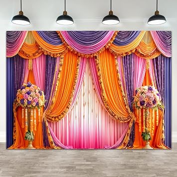 Indian Backdrop, Indian Diwali Pooja Photo Backdrop Photography Background for Durga Puja, Traditional Diwali Mehndi Decorations Festival Wedding Party Photo Booth Props Banner Supplies 10x8ft