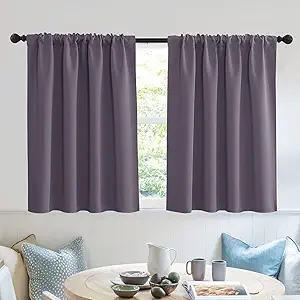 RYB HOME Kitchen Curtains Blackout - Small Window Curtains Thermal Insulated Blackout Privacy Drapes for Kids Nursery Bedroom Basement Cafe Tier, W 52 x L 36, Greyish Purple, 2 Panels