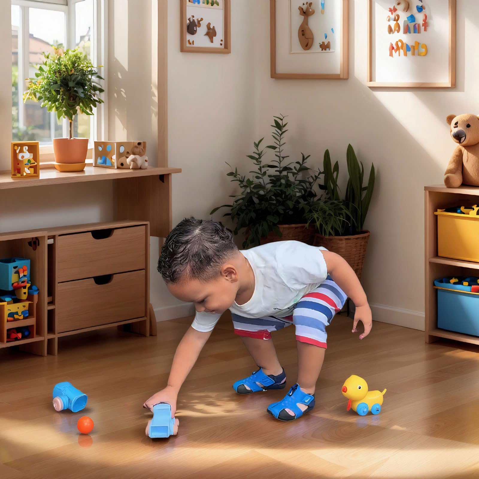 Ginbear Jouet en silicone pour bébé à partir de 9 mois - Véhicule d'éveil souple (12-18 mois) - Jouet non toxique pour les tout-petits de 1 à 3 ans - Sans BPA