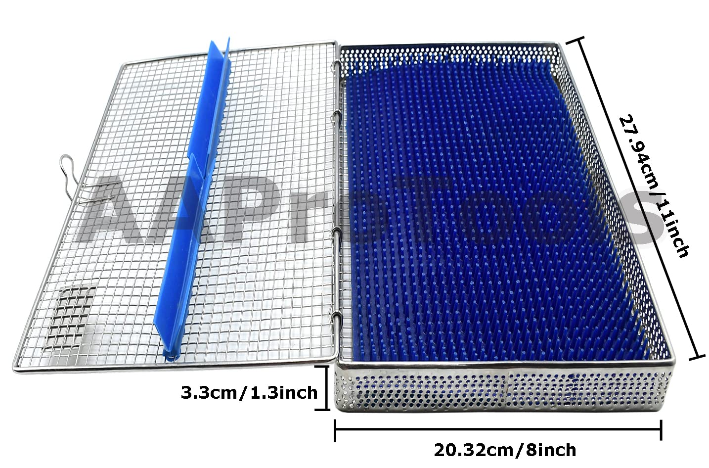 DN-2373 Instrumentententablett, perforierte Kassette, Sterilisationstablett, Deckel mit Silikonmatte, Silikonmatten für Sterilisation, Tablett, Box, Zahninstrumente, 27,9 x 20,3 x 3,3 cm
