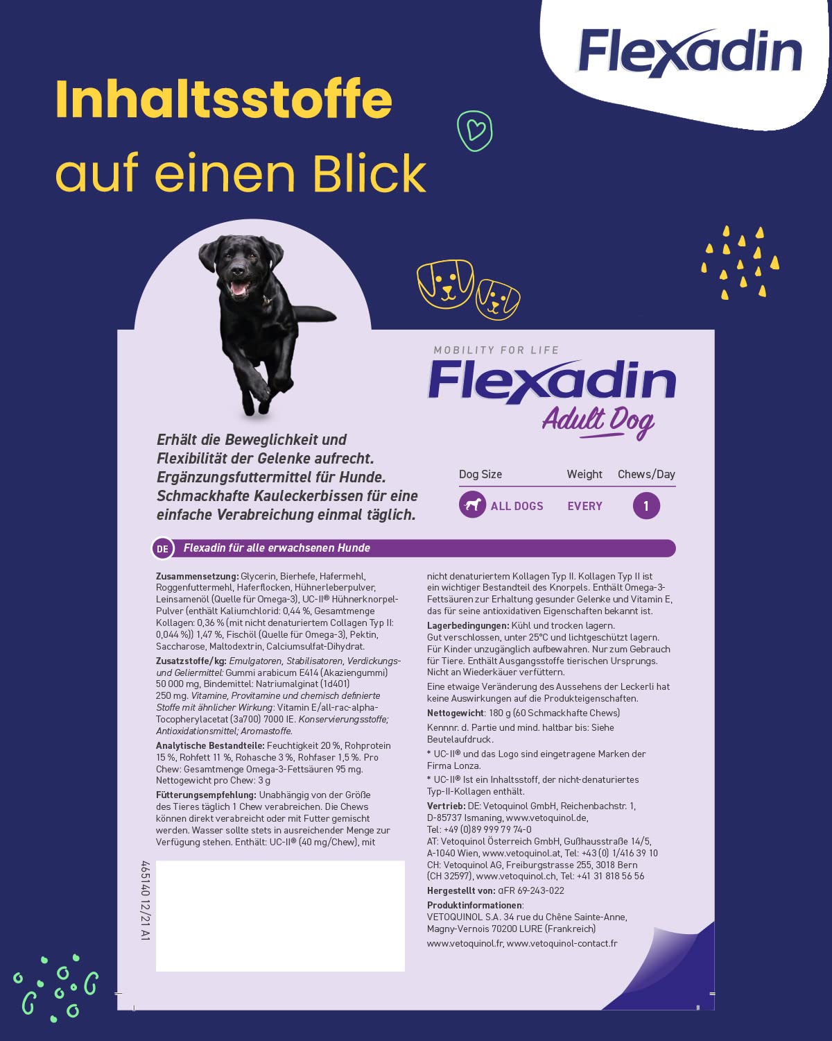 FLEXADIN Adult Dog| Para articulaciones sanas de perros adultos | con colágeno no desnaturalizado tipo II – Paquete de 2 meses