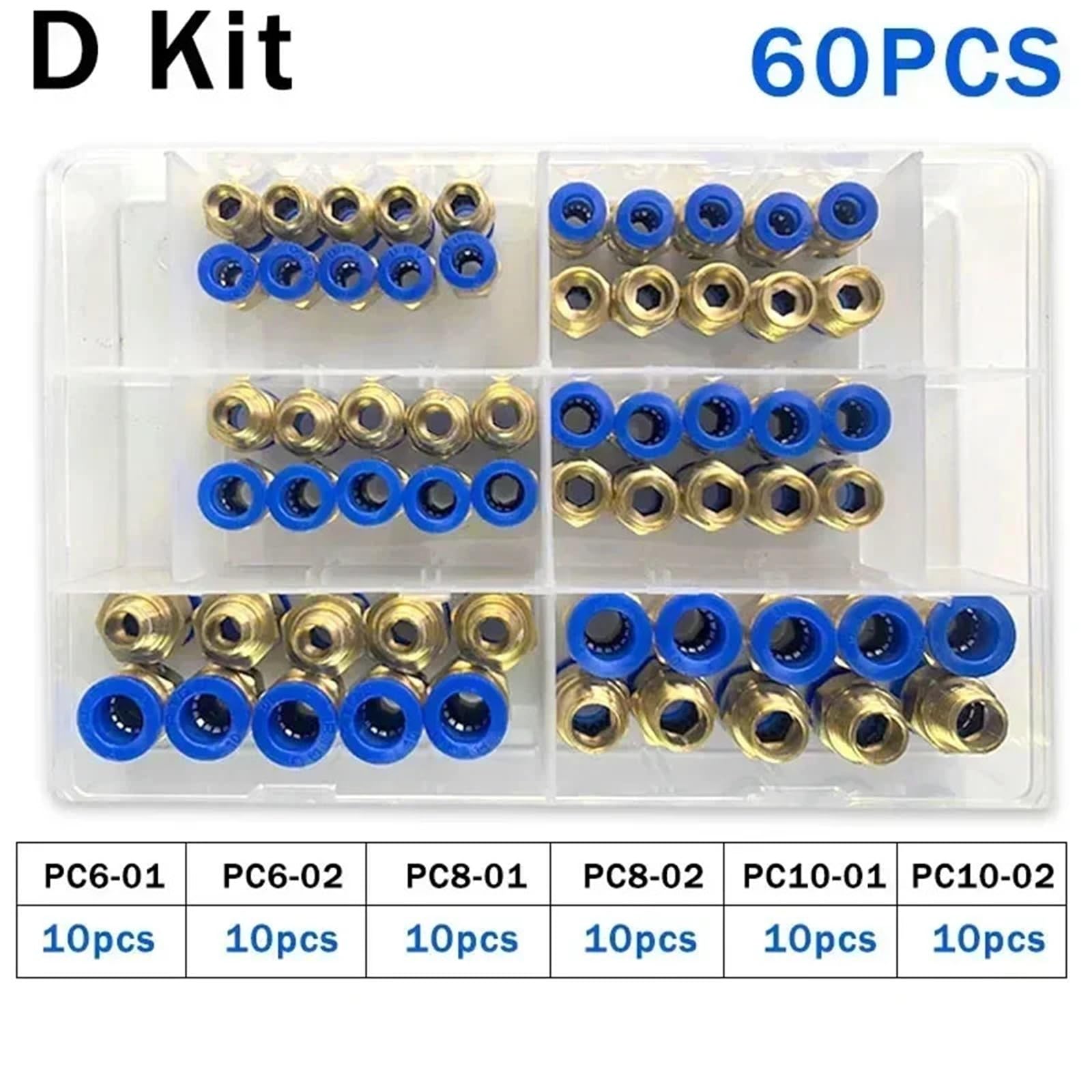 Compatibile con il kit di raccordi pneumatici della serie PC, assortimento in scatola di raccordi for tubi dell'aria a sgancio rapido(D kit (60pcs))