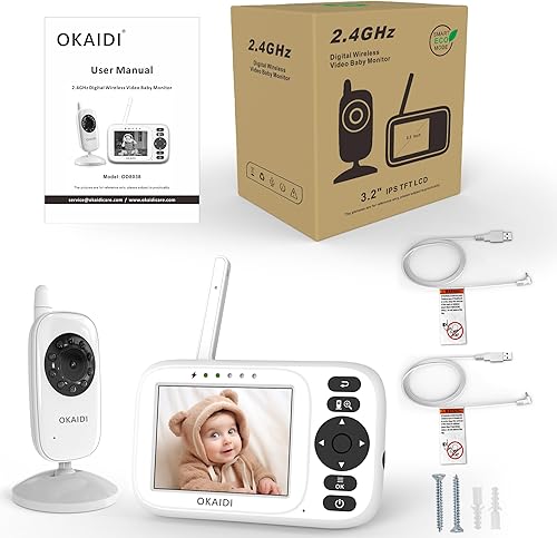 Miniatura 9 de OKAIDI Monitor de bebé con cámara y audio, monitor de video para bebé con pantalla IPS de 3.2" sin WiFi, visión nocturna infrarroja, modo VOX,