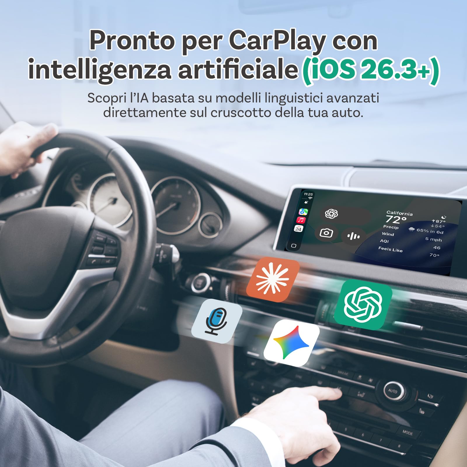 2026 Nuovo OTTOCAST Play2video Ultra, Adattatore CarPlay & Android Auto Wireless con YouTube Netflix, Plug & Play Chip 5G, WiFi6, 4GB+32GB Carplay AI Box per auto con CarPlay cablato dopo il 2016