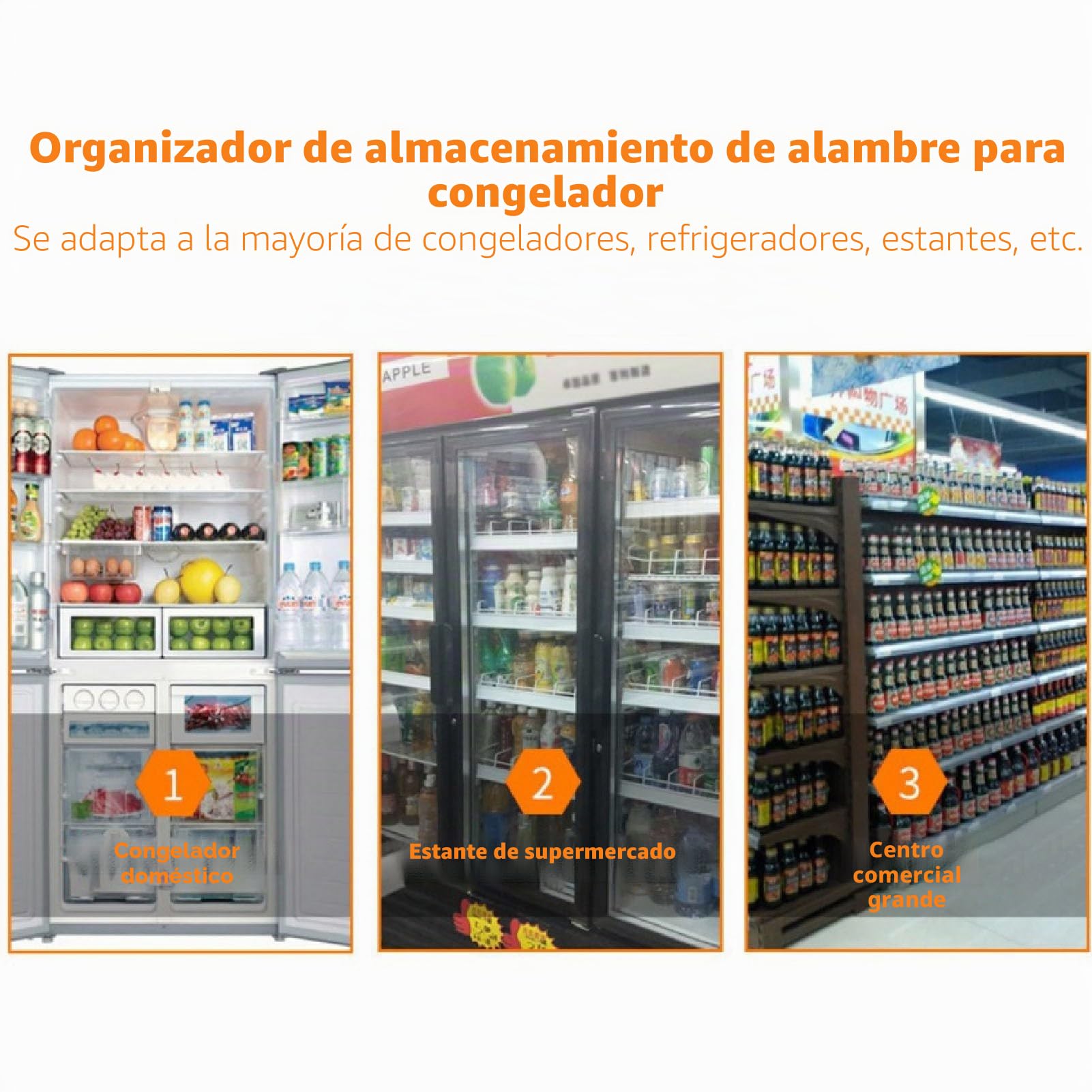 Luqeeg Cestas Alambre para Congelador, 2 Cubos Organizadores para Frigorífico, Contenedores Divisores de Frigorífico con Asas, Cestas de Almacenamiento para el Hogar, (49,5x24,5x20