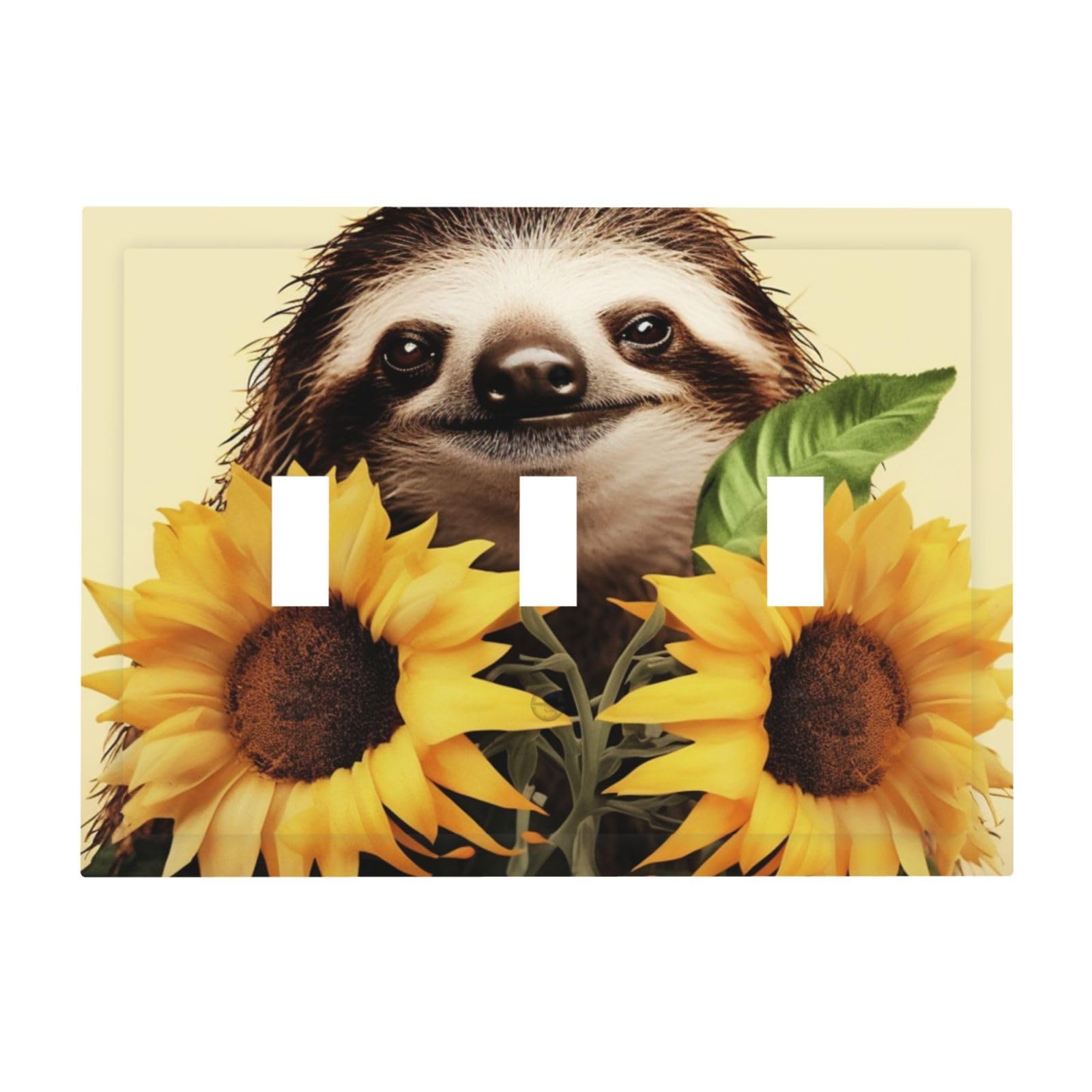 Kloph Sloth Sunflower Decorator Light Switch Covers Wall Plate 3-Gang Mid Size 6.7" X 4.8" Triple Toggle Switch Wallplate Decorative 3 Gang Wall Switch Plate Covers Polycarbonate Thermoplastic