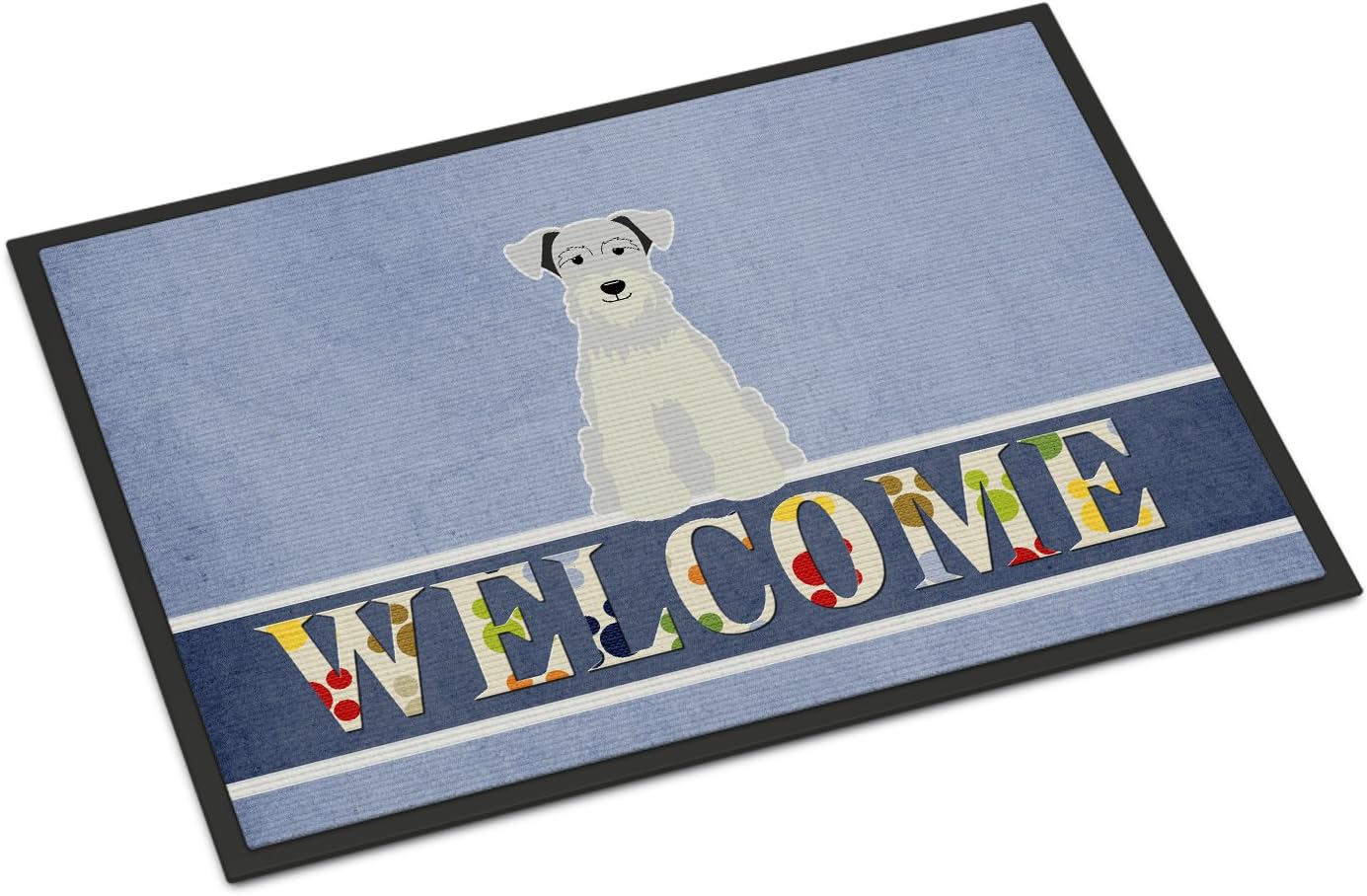 Caroline's Treasures BB5634MAT Miniature Schnauzer White Welcome Doormat 18x27 Front Door Mat Indoor Outdoor Rugs for Entryway, Non Slip Washable Low Pile, 18H X 27W