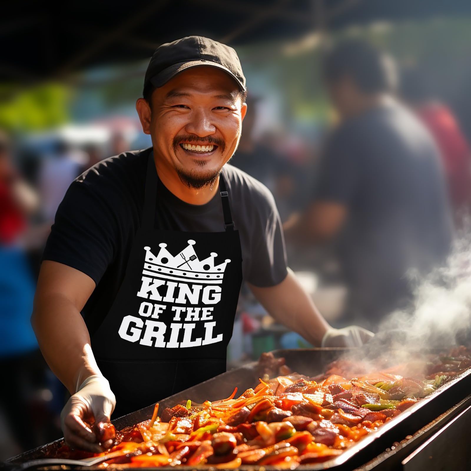 LINEN CLOSET® King of the Grill Apron for Men Funny Aprons Professional Bbq Aprons Kitchen Cooking Gift Apron with 2 Front Pockets-King of the Grill - Image 4