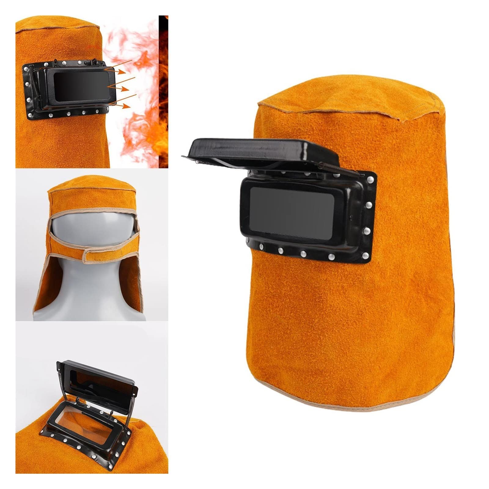 casco de soldadura, máscara de soldadura, Delantal de soldadura de cuero Casco de soldadura de cuero Máscara Capucha de soldadura resistente al calor Gorro de trabajo for pulir Gorro de soldador Cuero